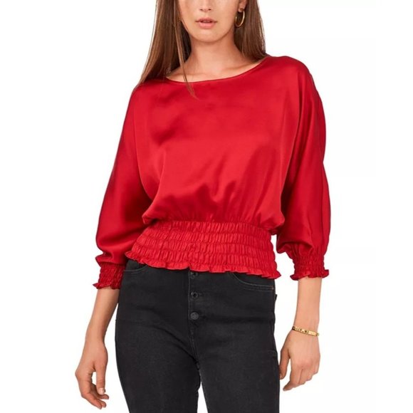 NWT VINCE CAMUTO Solid Dolman-Sleeve Smocked-Hem Top - XS - Picture 1 of 4